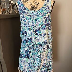 Lilly Pulitzer Vibrant Blue and Green Romper with tassel detail